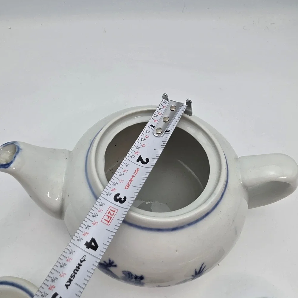 Pier 1 Imports Blue White Dragon Porcelain Tea Set Teapot 4 Cups Made in China